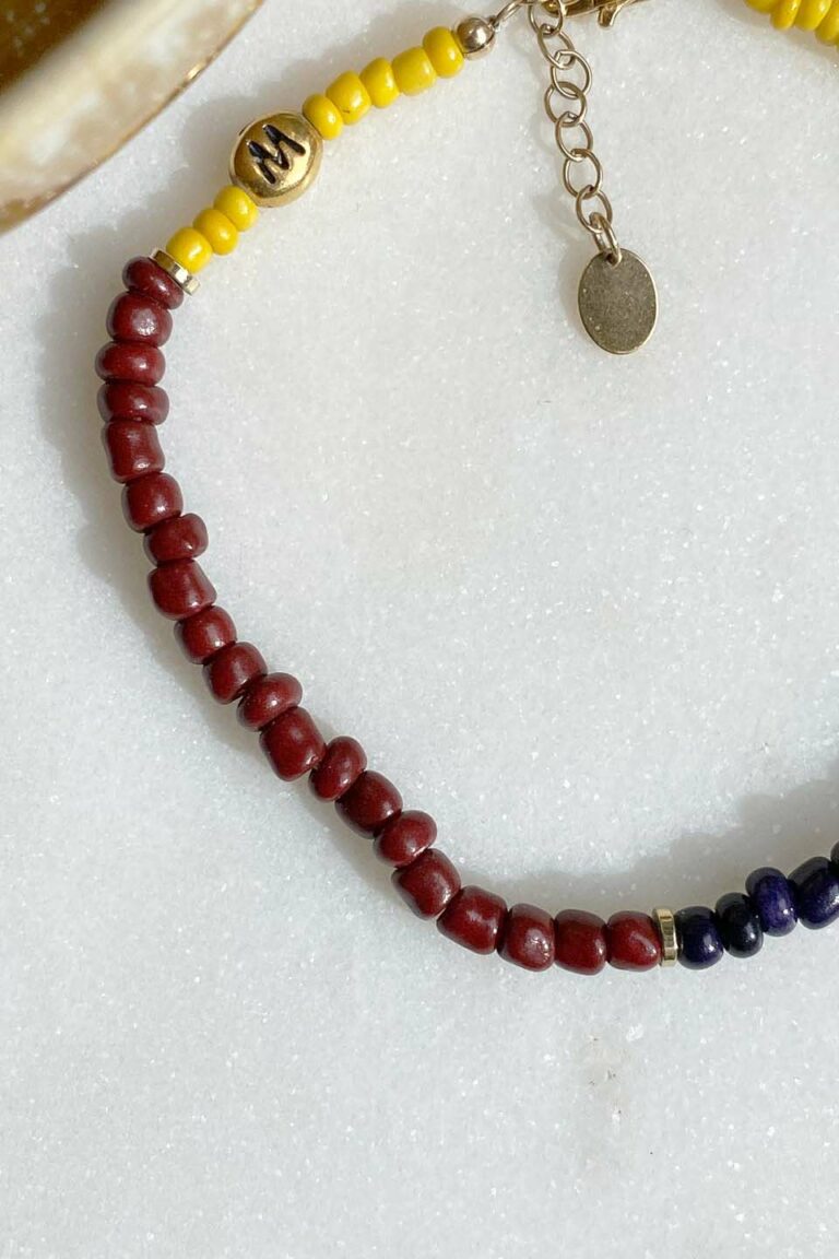 Yellow, burgundy and black ankle chain