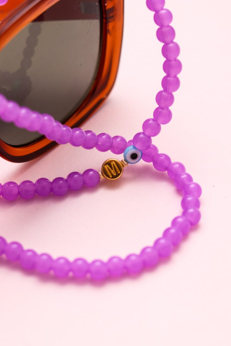 Round acrylic beads glasses chain purple