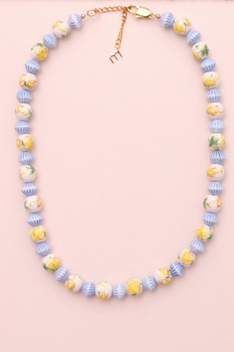 Ceramic bead necklace with floral design