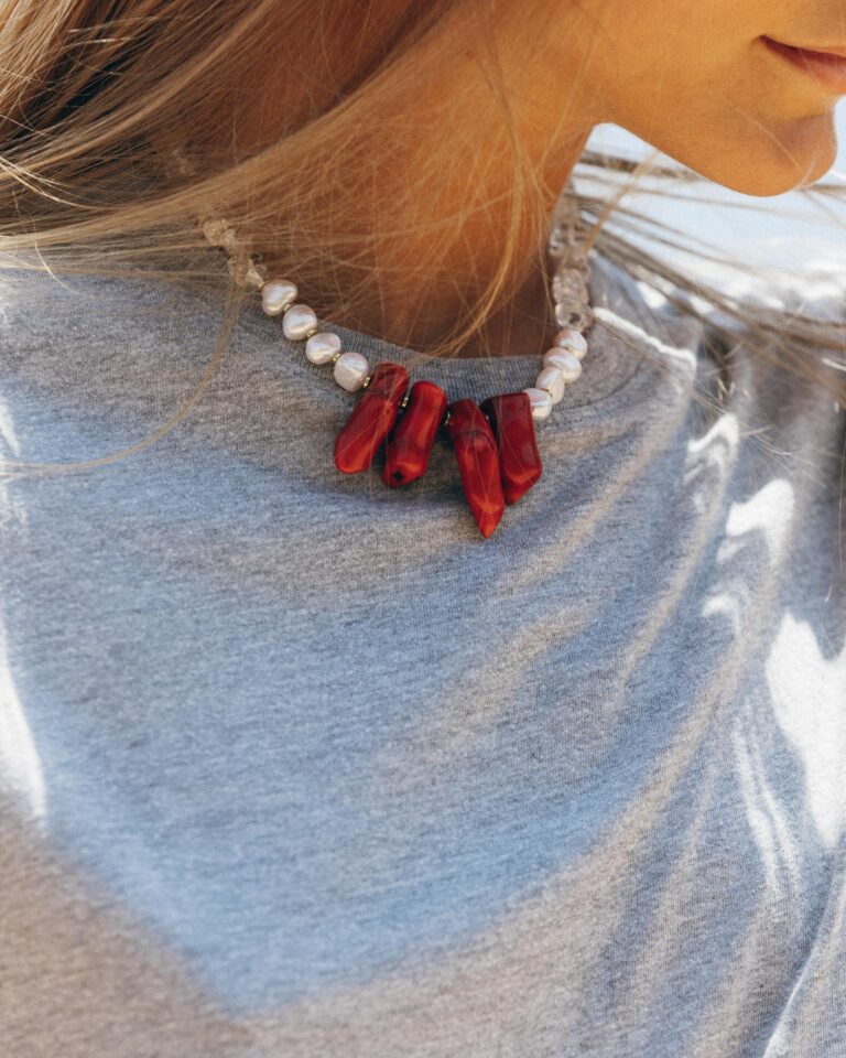 Necklace of red semi-precious stones