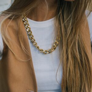 Gold plated stainless steel coarse mesh necklace