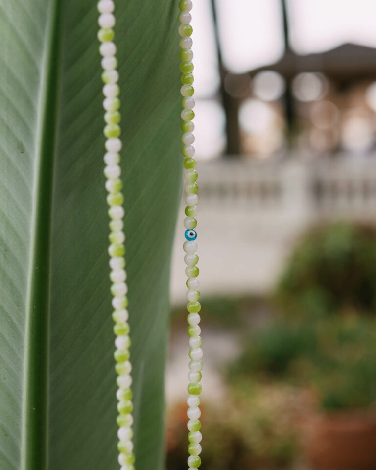 Long necklace with green beads