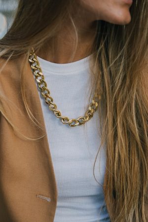 Gold plated stainless steel coarse mesh necklace