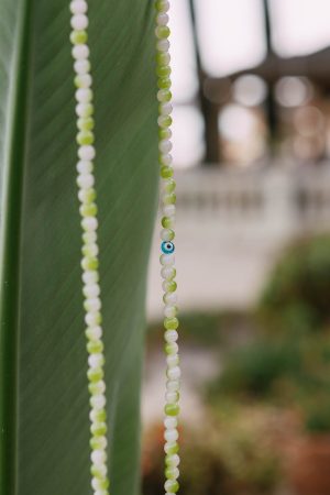 Long necklace with green beads