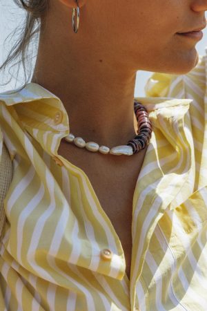 Fresh water pearl and ceramic necklace