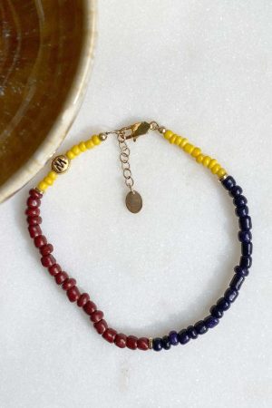 Yellow, burgundy and black ankle chain