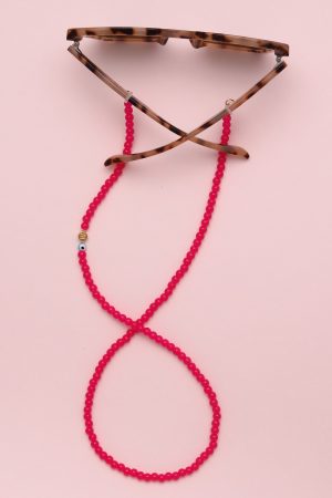 Fuchsia round beads glasses chain