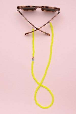 Yellow fluorescent round beads glasses cord