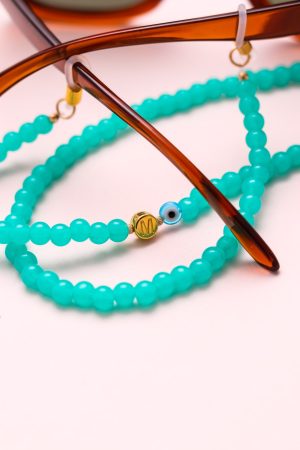 Turquoise acrylic round beads glasses chain
