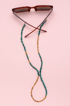 Turquoise and wood beads glasses chain