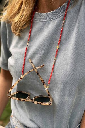 Red glasses chain in bamboo